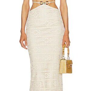 PatBO Crochet Midi Skirt in Bone XS